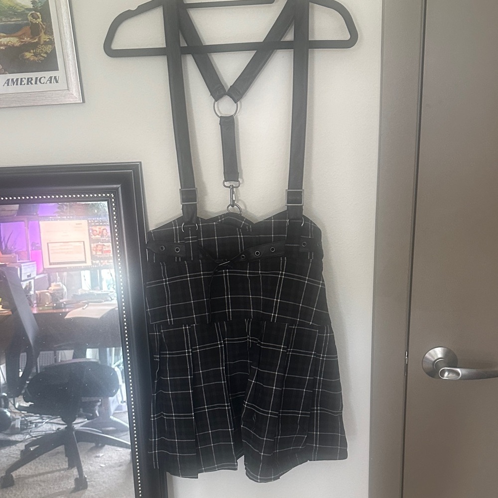 Killstar Black Plaid Suspender Skirt